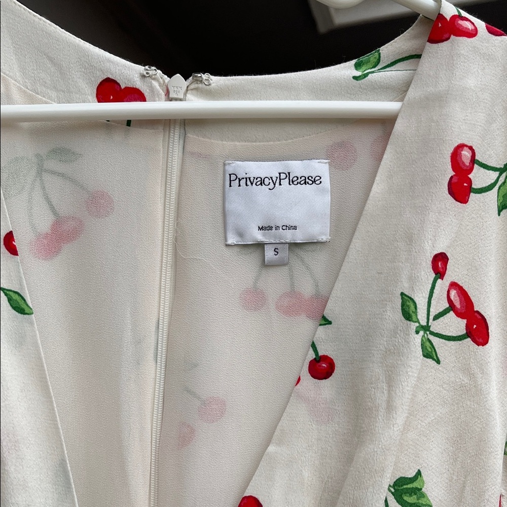 Privacy Please Cherry Patterned Cream Wrap Dress - image 3